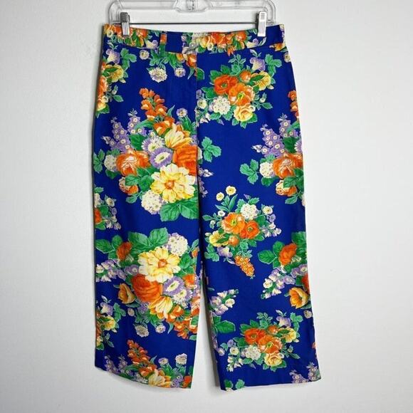 Lauren Ralph Lauren Women's VTG Capri Pants Size 8 Floral Print Wide Leg Blue - Picture 2 of 7